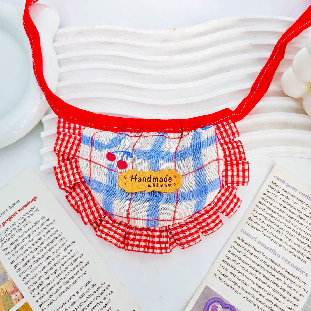 Ruffled Print Pet Bib with Neck Tie