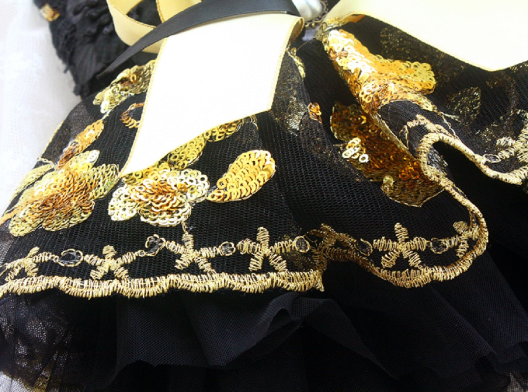 Black and Gold Floral Sequin Tutu Dog Dress