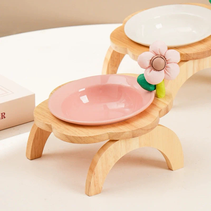 Flower Accent Elevated Ceramic Pet Bowl