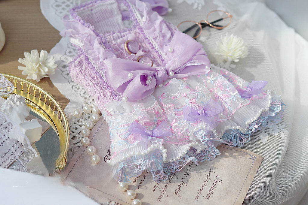 Purple Lace Pearl Bow Dog Dress