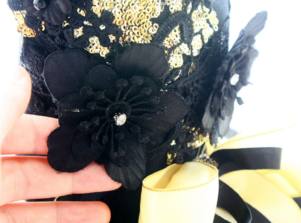 Black and Gold Floral Sequin Tutu Dog Dress