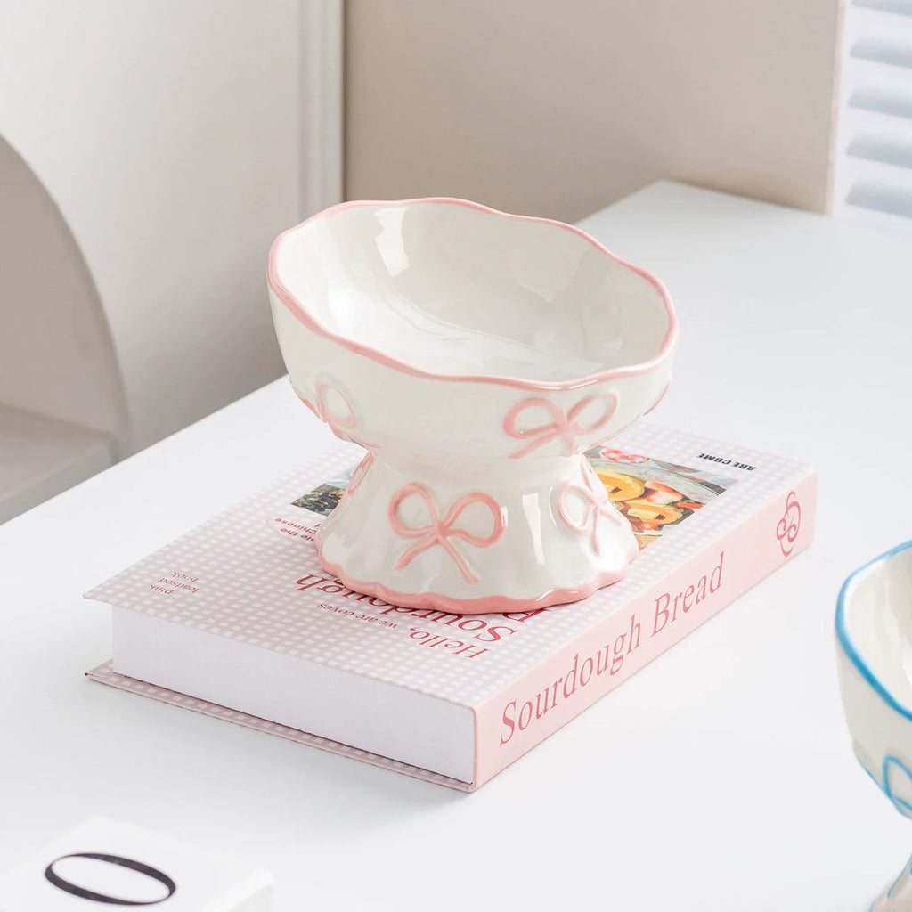Bow Pedestal Ceramic Pet Bowl