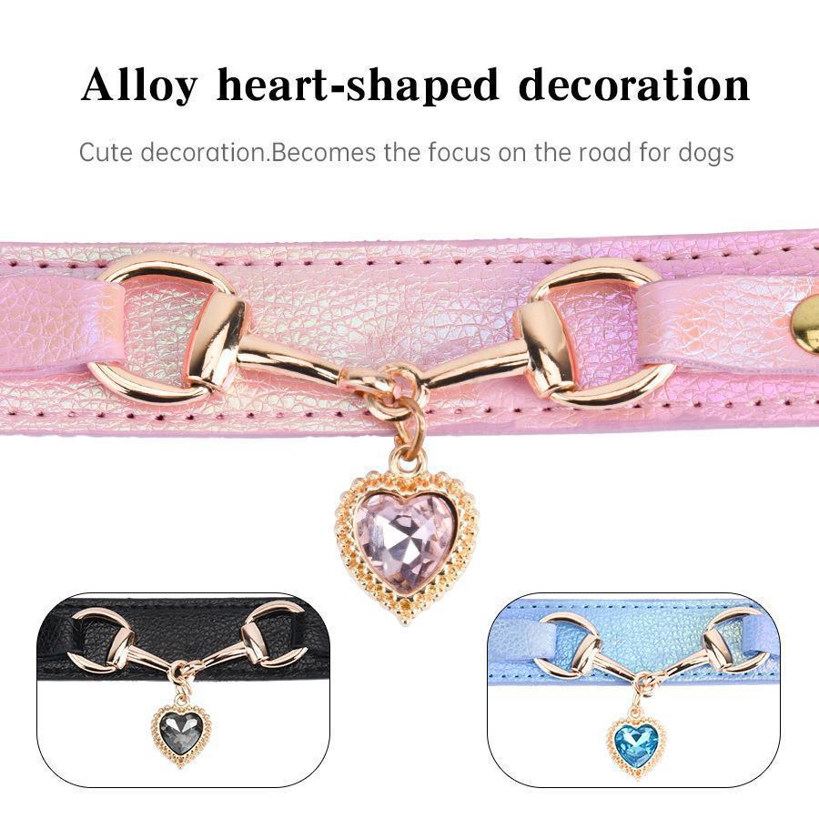 Adjustable PU Leather Dog Collar with Crystal Heart Charm