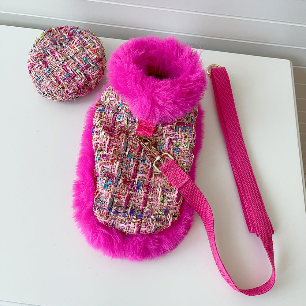 Hot Pink Tweed Dog Cape, Hat and Leash Set