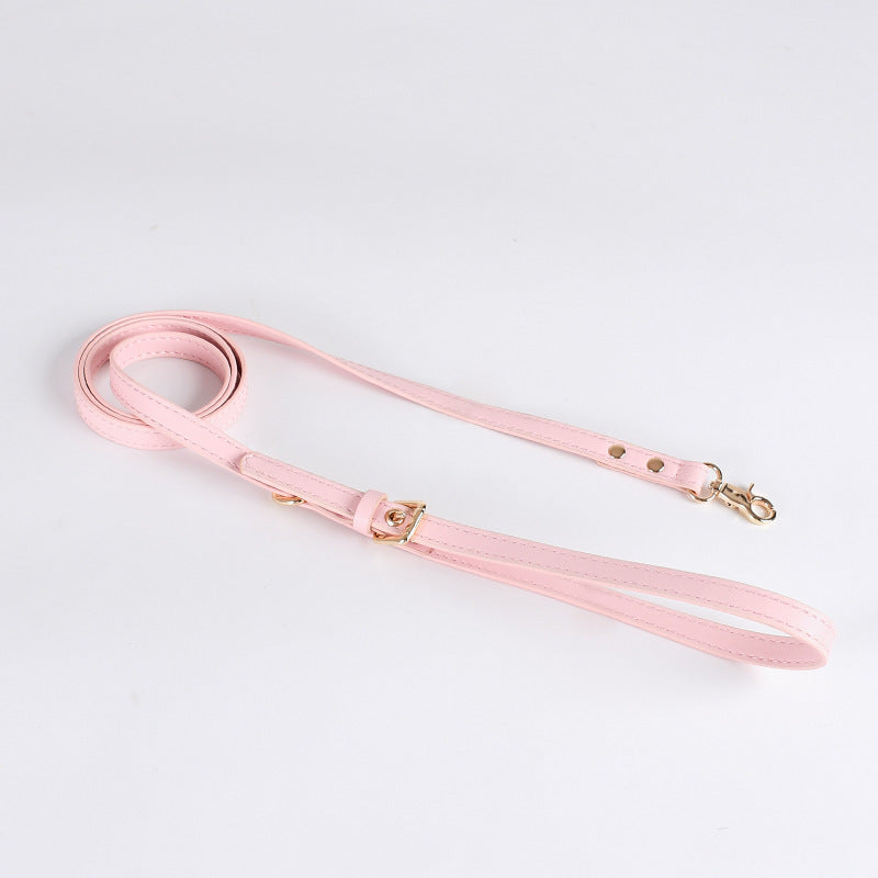 Elegant Leather Dog Harness and Leash Set – Pink / Blue / Yellow