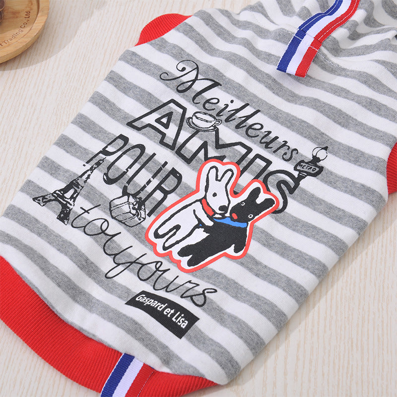 Striped French Print Dog Hoodie