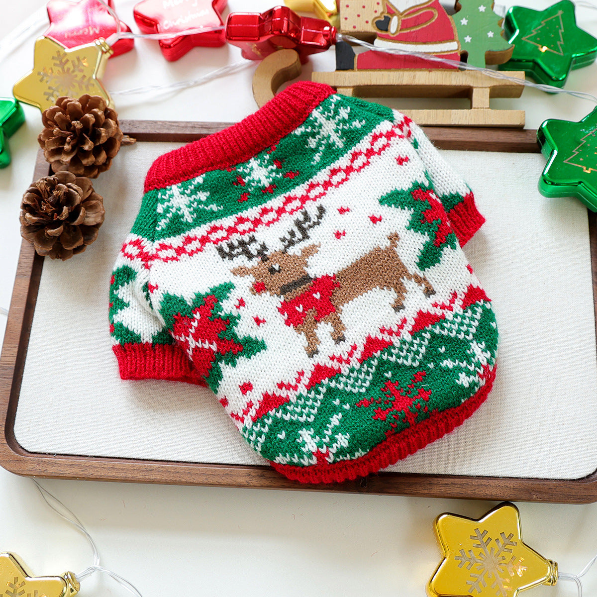 Reindeer and Pine Christmas Pet Sweater
