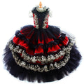 Red Gothic Princess Dog Dress with Black Lace Ball Gown