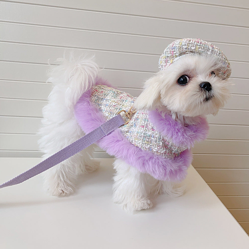 Lavender Tweed Dog Cape, Hat and Leash Set