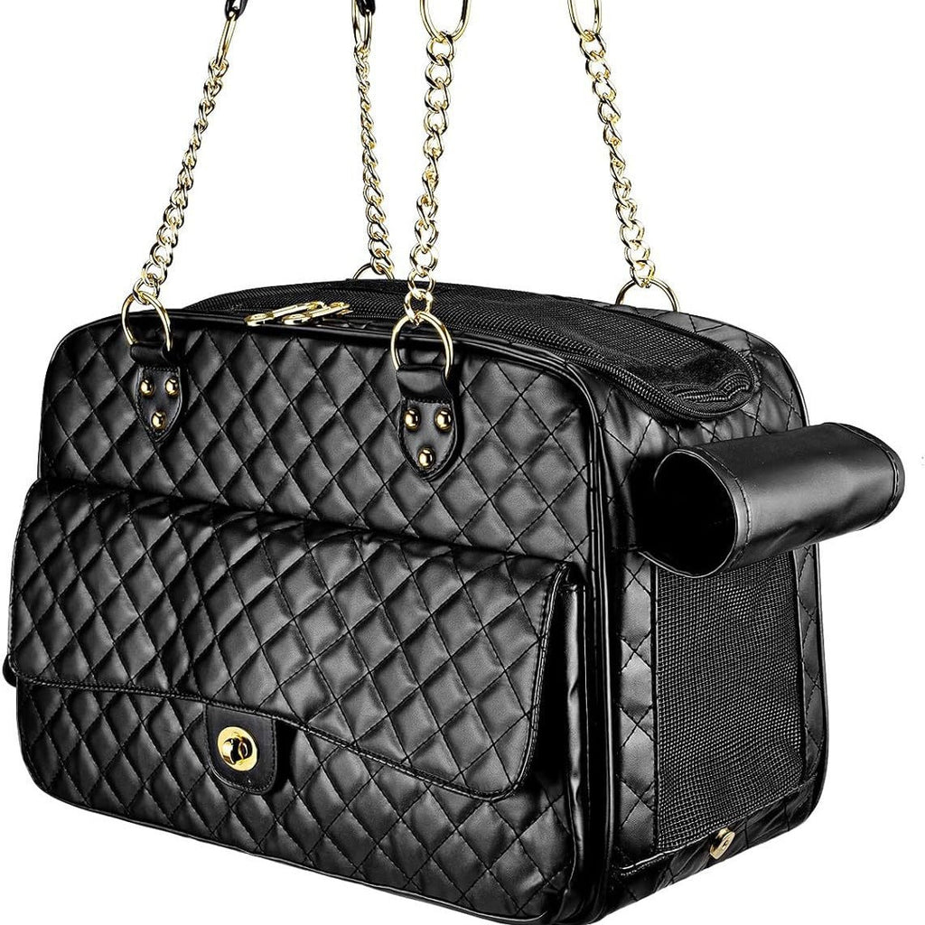 Black Quilted Pet Carrier Handbag