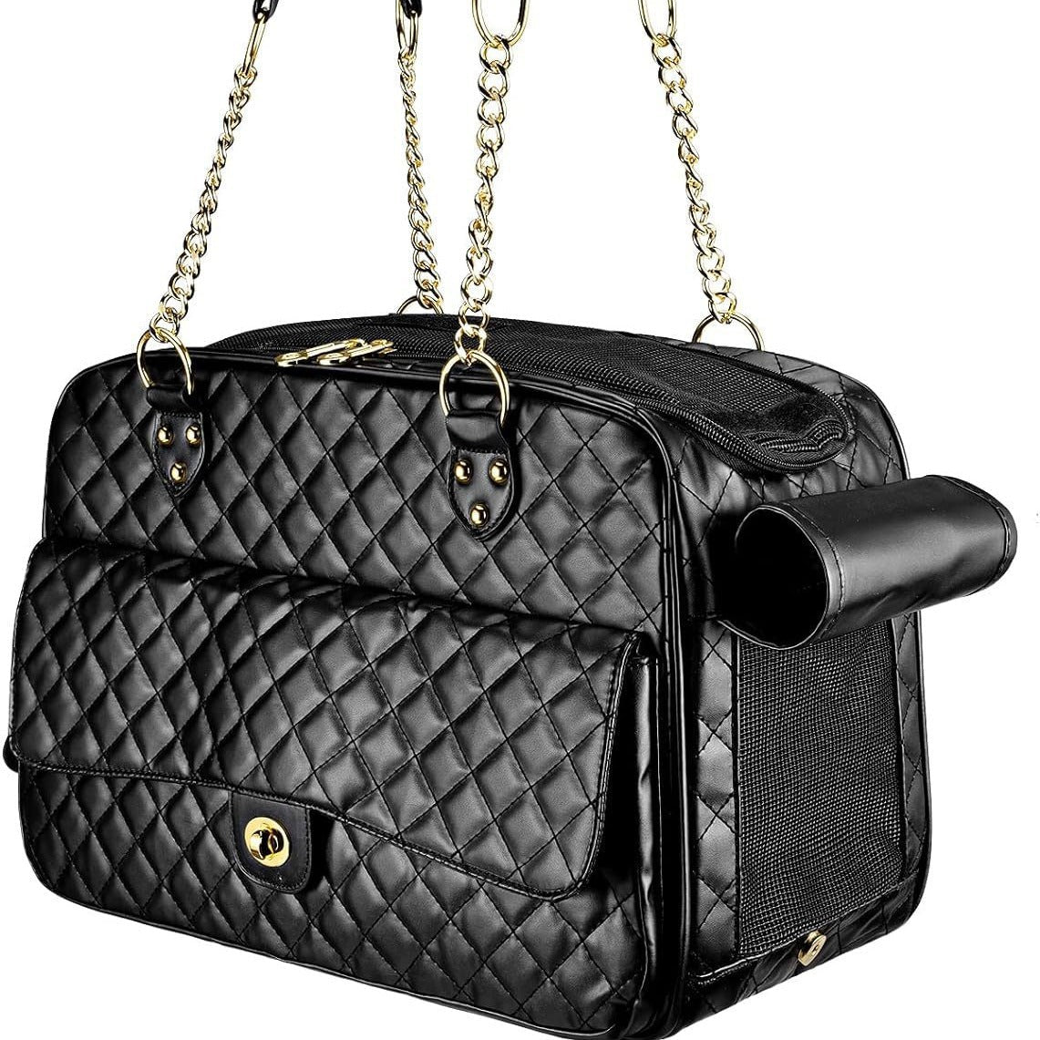 Black Quilted Pet Carrier Handbag