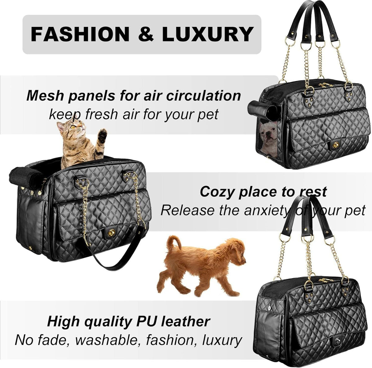 Black Quilted Pet Carrier Handbag