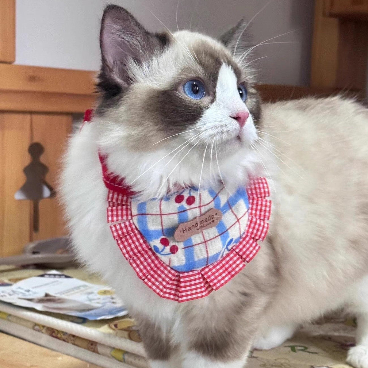 Ruffled Print Pet Bib with Neck Tie