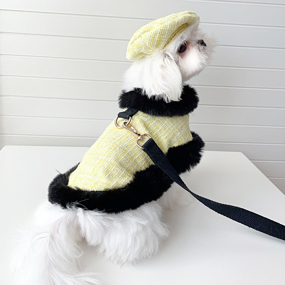 Yellow Tweed Dog Cape and Leash Set