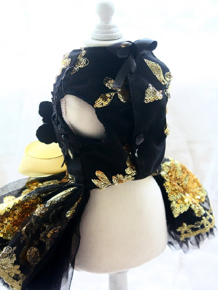 Black and Gold Floral Sequin Tutu Dog Dress