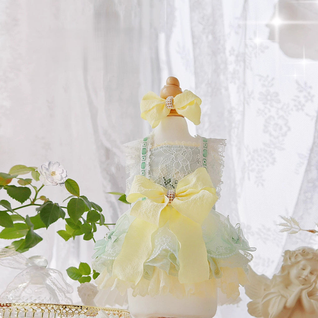 Yellow Lace Bowknot Dog Dress