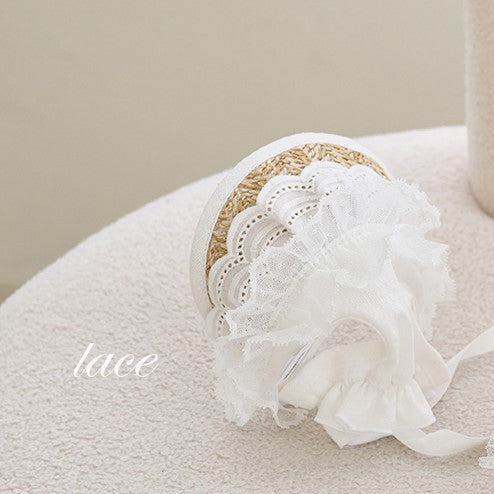 White Lace Straw Pet Hat