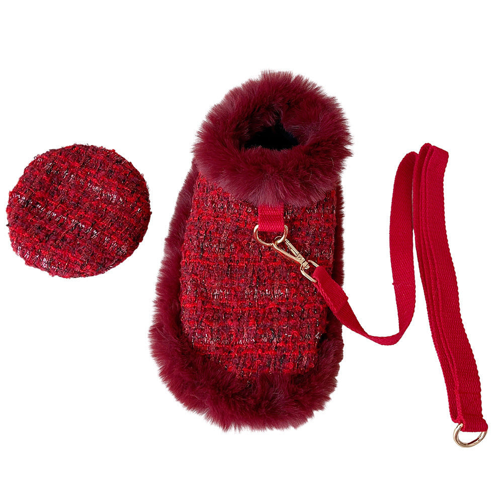 Wine Tweed Dog Cape, Hat and Leash Set