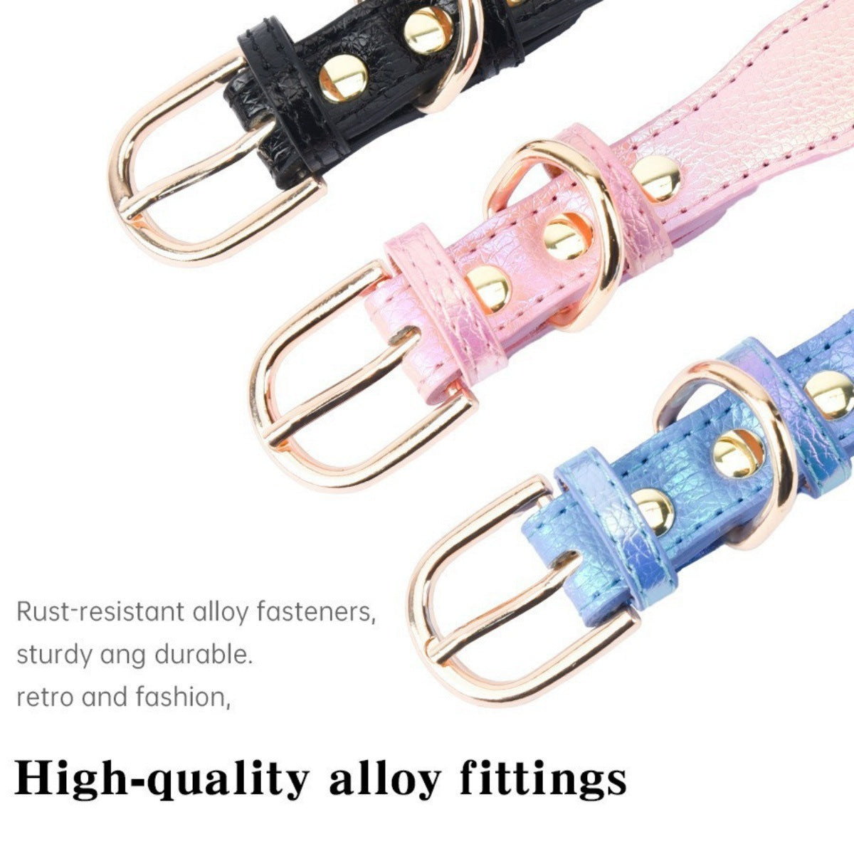 Adjustable PU Leather Dog Collar with Crystal Heart Charm