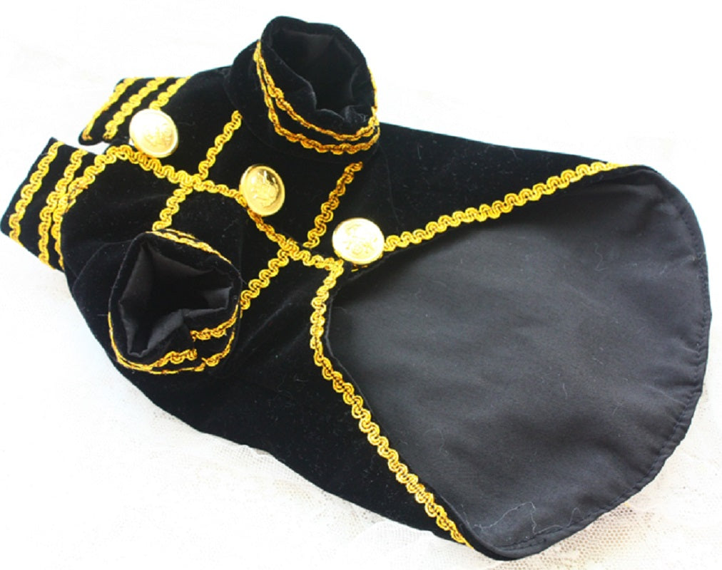 Black Velvet Dog Jacket with Gold Trim