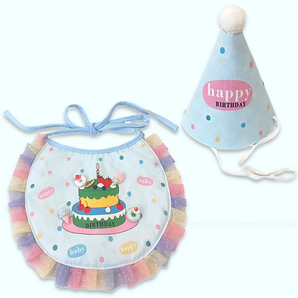 Blue Cake Pet Birthday Hat and Bib Set