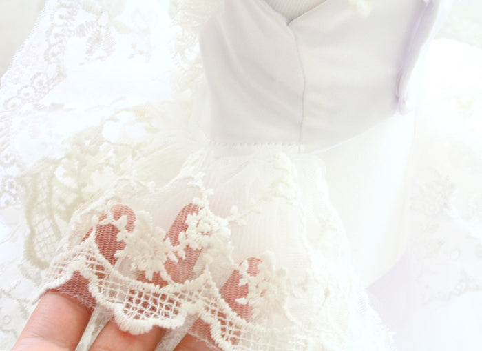 Luxury Victorian Lace Dog Gown with Pearl Bridal Detail