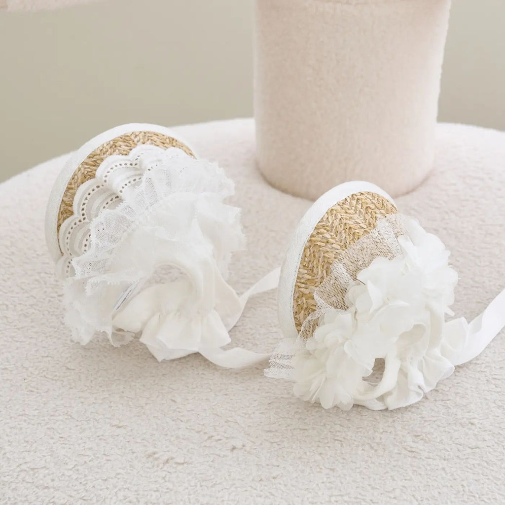 White Lace Straw Pet Hat