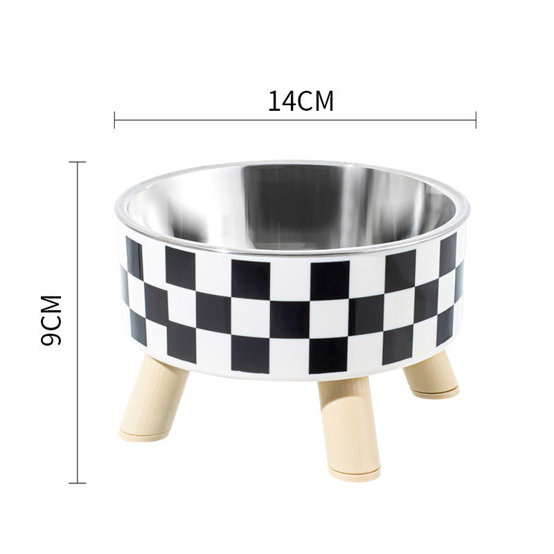 Checkered Elevated Stainless Steel Pet Bowl