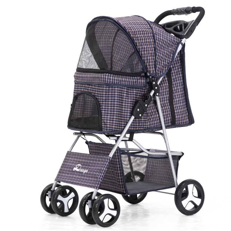 Foldable Pet Stroller with Storage Basket