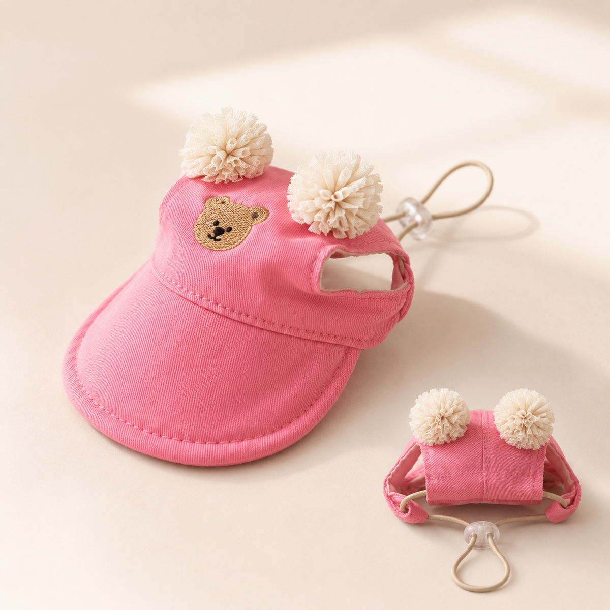 Pink Bear Pom-Pom Pet Visor Hat