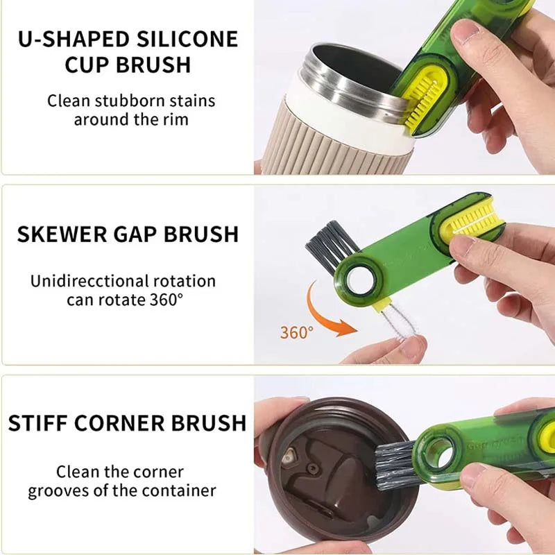 3-in-1 Milk & Water Bottle Cup Lid Cleaning Brush – Multi-Functional Straw & Crevice Cleaner, U-Shaped Bottle Gap Cleaning Tool
