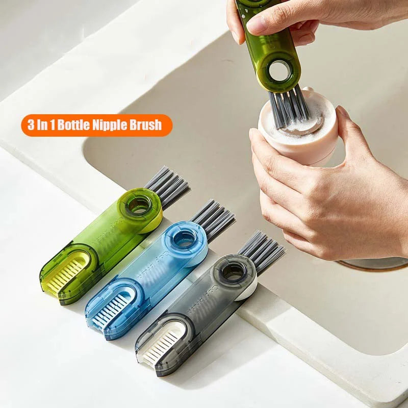 3-in-1 Milk & Water Bottle Cup Lid Cleaning Brush – Multi-Functional Straw & Crevice Cleaner, U-Shaped Bottle Gap Cleaning Tool
