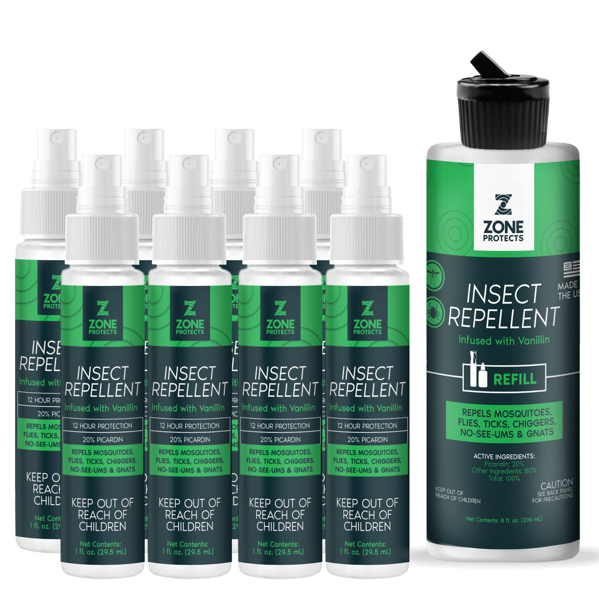 Scented Insect Repellent Spray, Family Pack 1oz Case + Refill Bundle