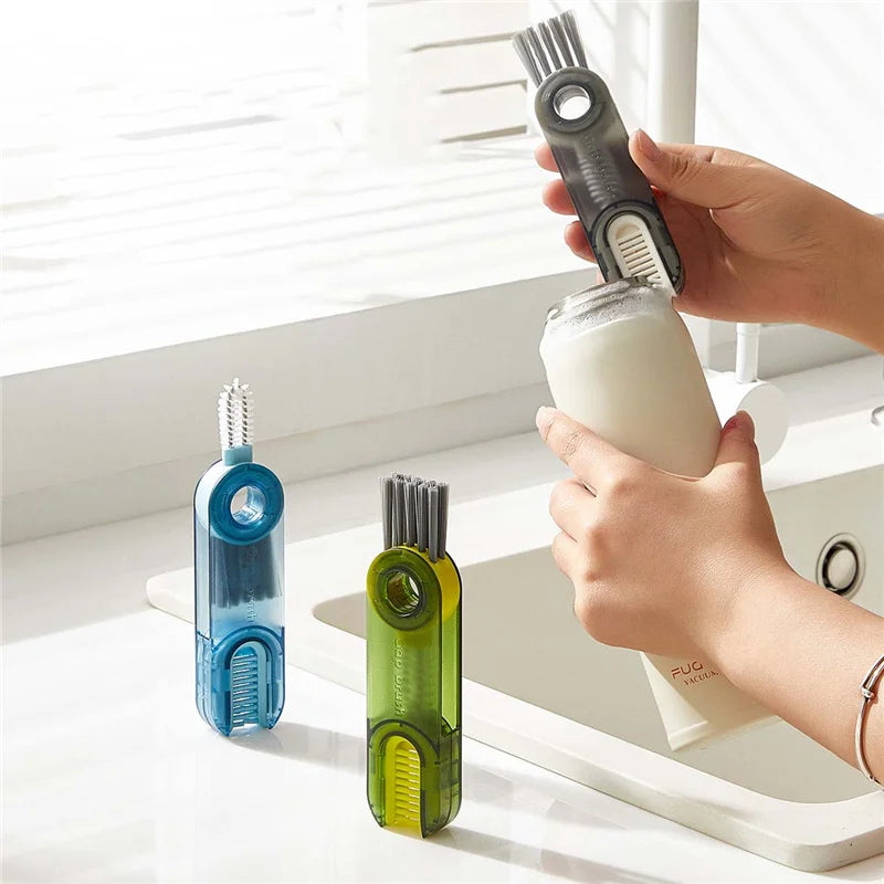 3-in-1 Milk & Water Bottle Cup Lid Cleaning Brush – Multi-Functional Straw & Crevice Cleaner, U-Shaped Bottle Gap Cleaning Tool