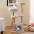Solid Wood Cat Tower with Top Cattail Basket Cat Bed-Gray
