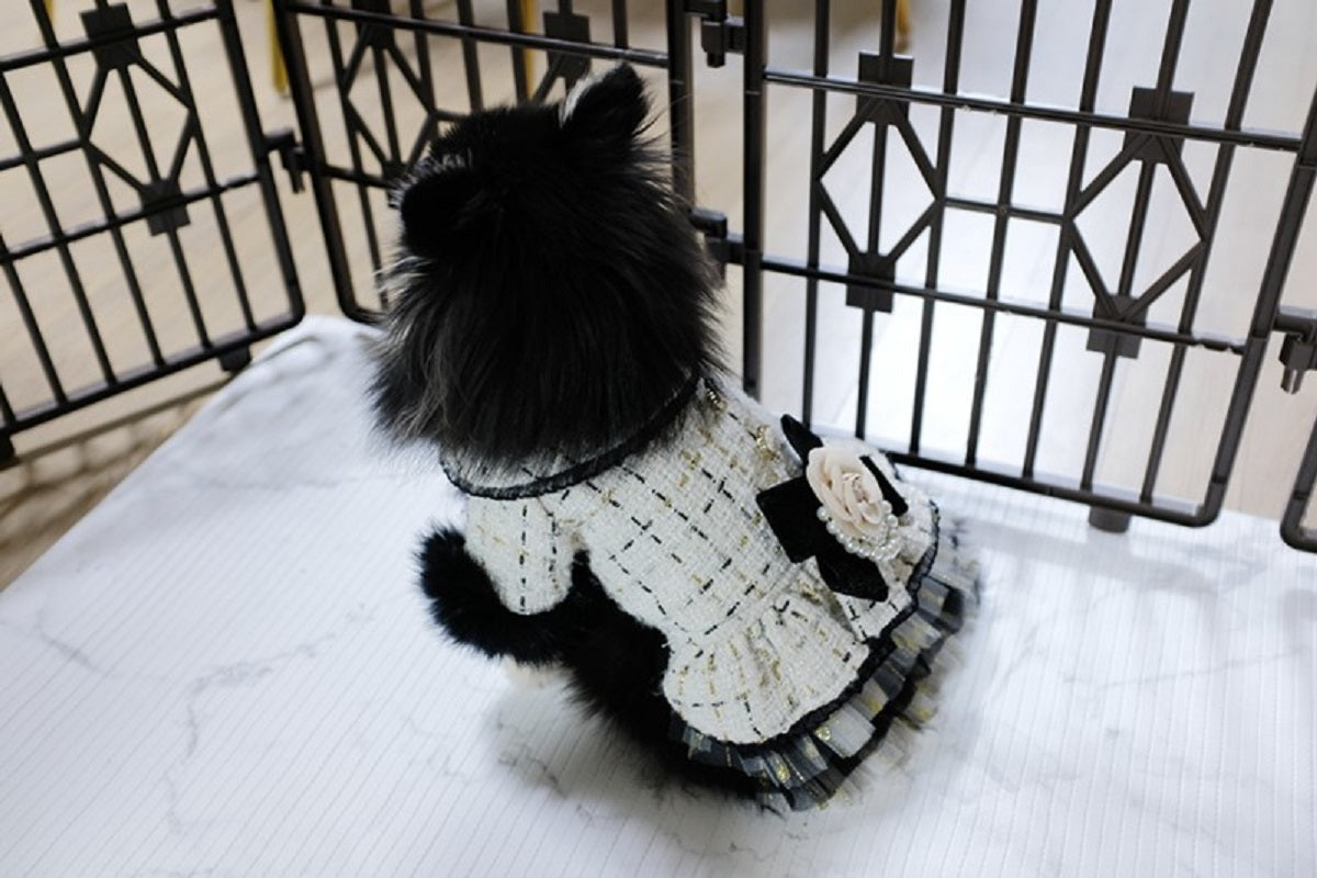 Luxury Tweed Dog Dress with Fur Trim