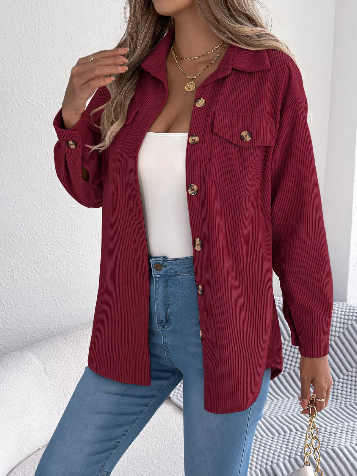 Casual Corduroy Button-Up Shacket
