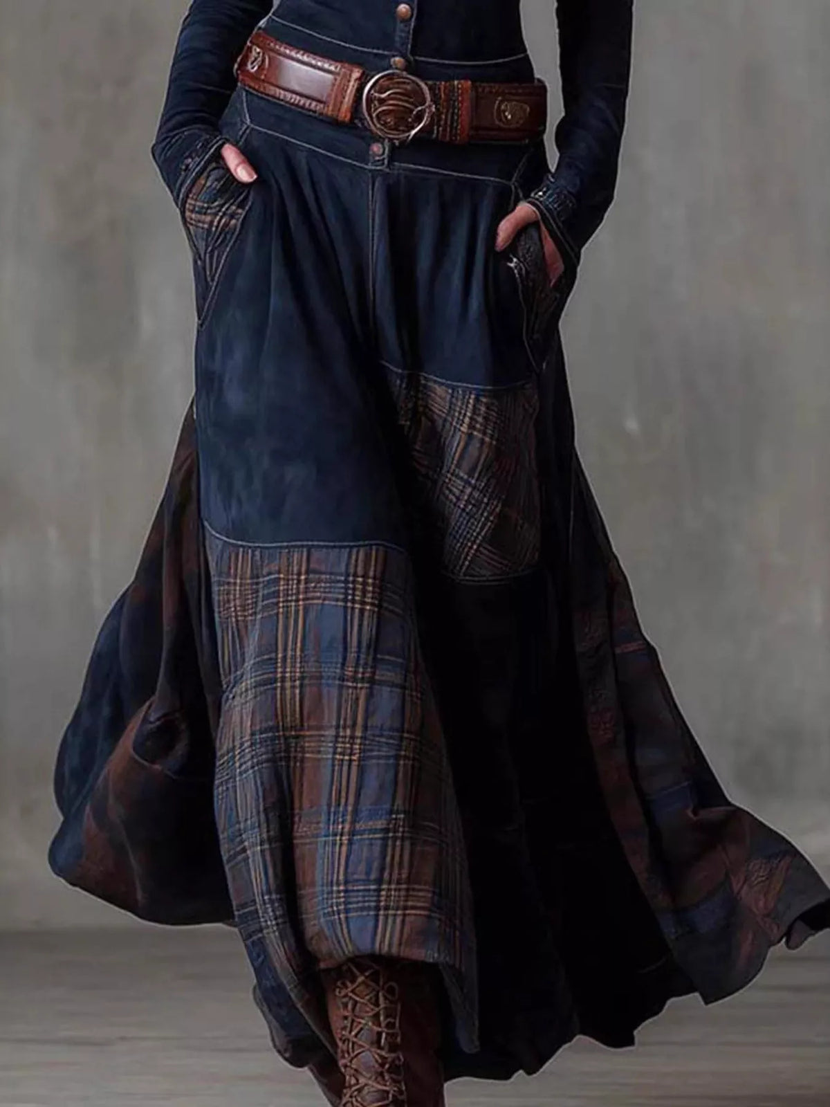 Full Size Plaid Button Front Long Sleeve Dress Plus Size
