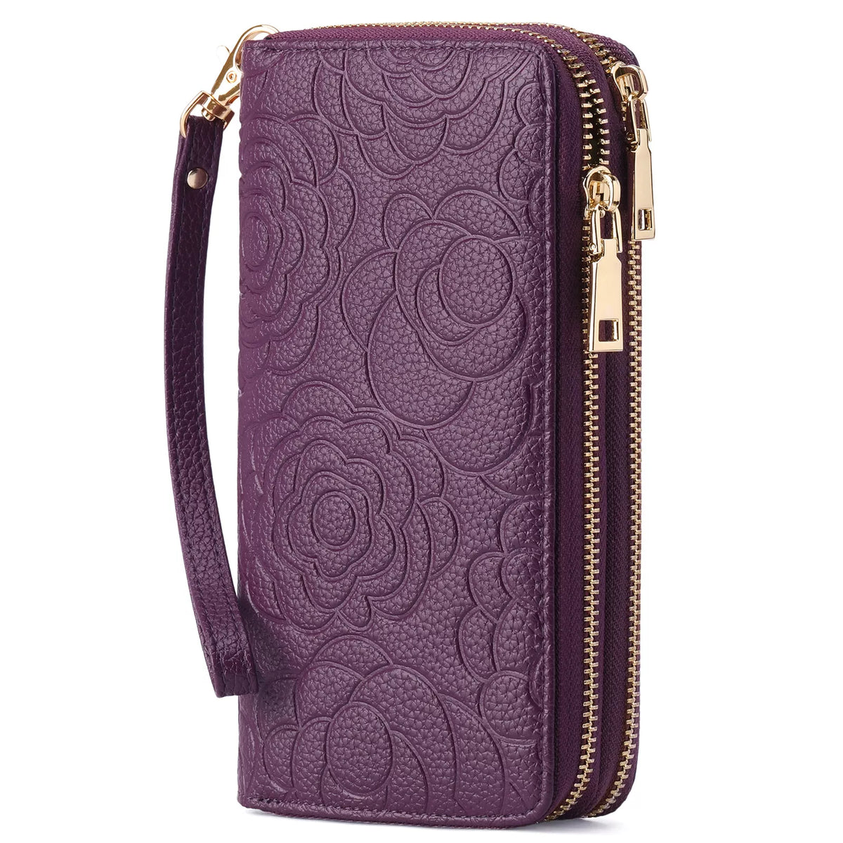 Embossed Floral Pattern Double Zipper Wallet