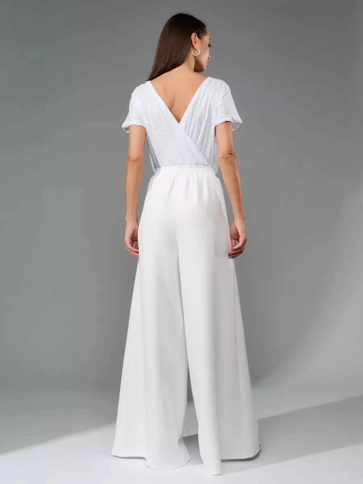 Full Size Sequin Short Sleeve Wide Leg Jumpsuit Plus Size
