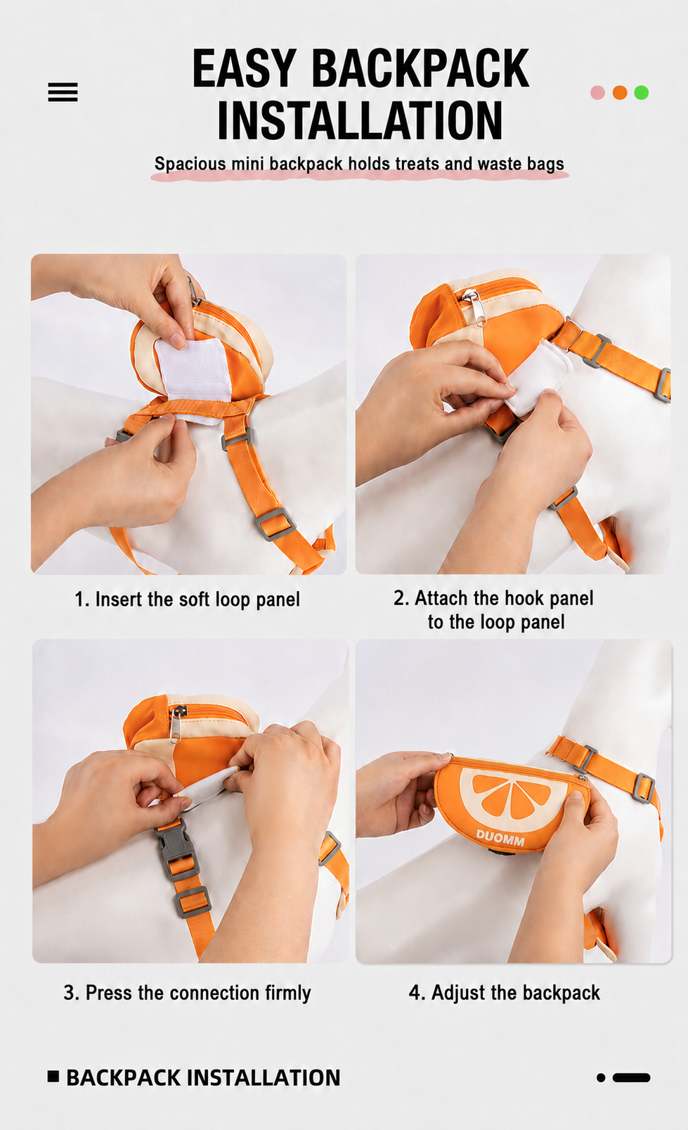 Orange Fruit Dog Harness and Leash Set with Mini Pouch