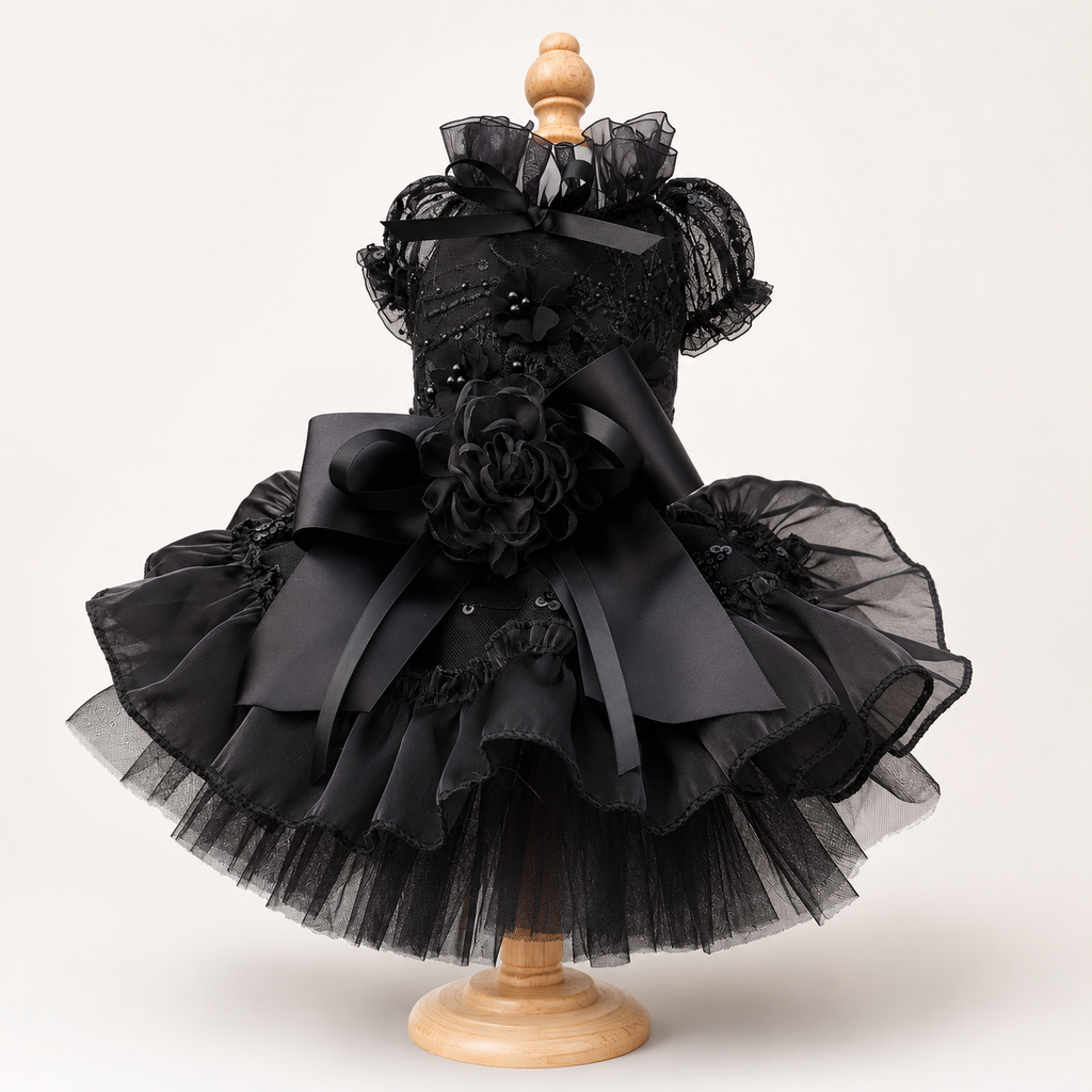 Black Dog Wedding Dress with Detachable Train