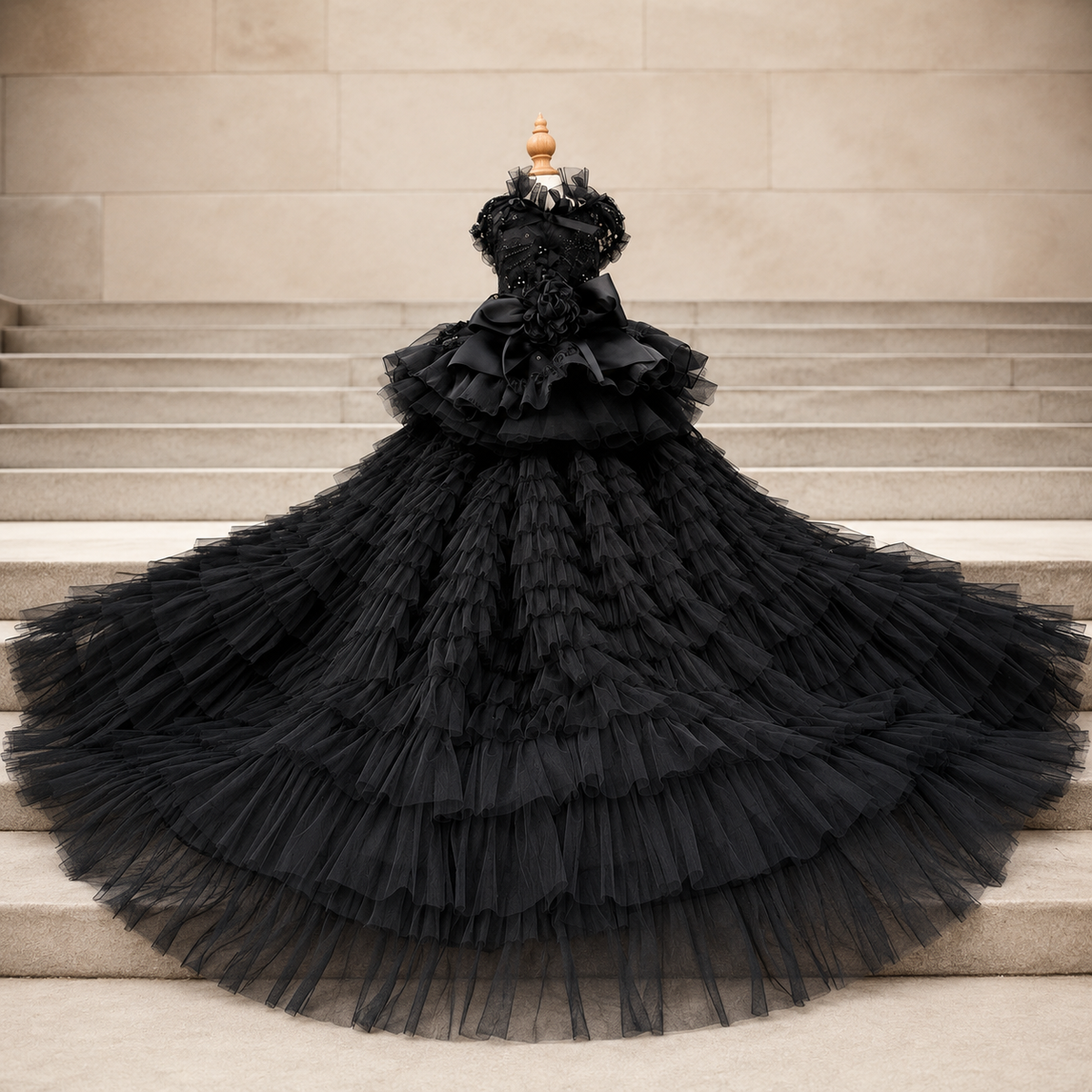Black Dog Wedding Dress with Detachable Train