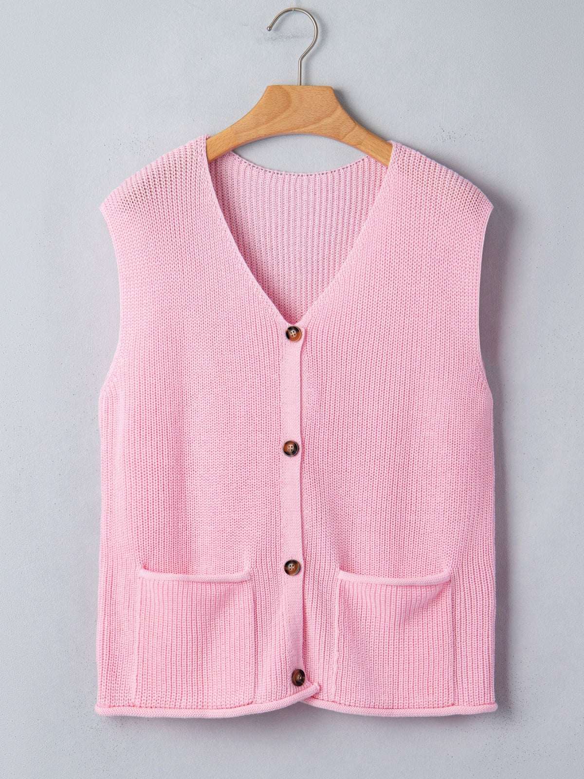 Solid Color Knit V Neck Button Front Sweater Vest