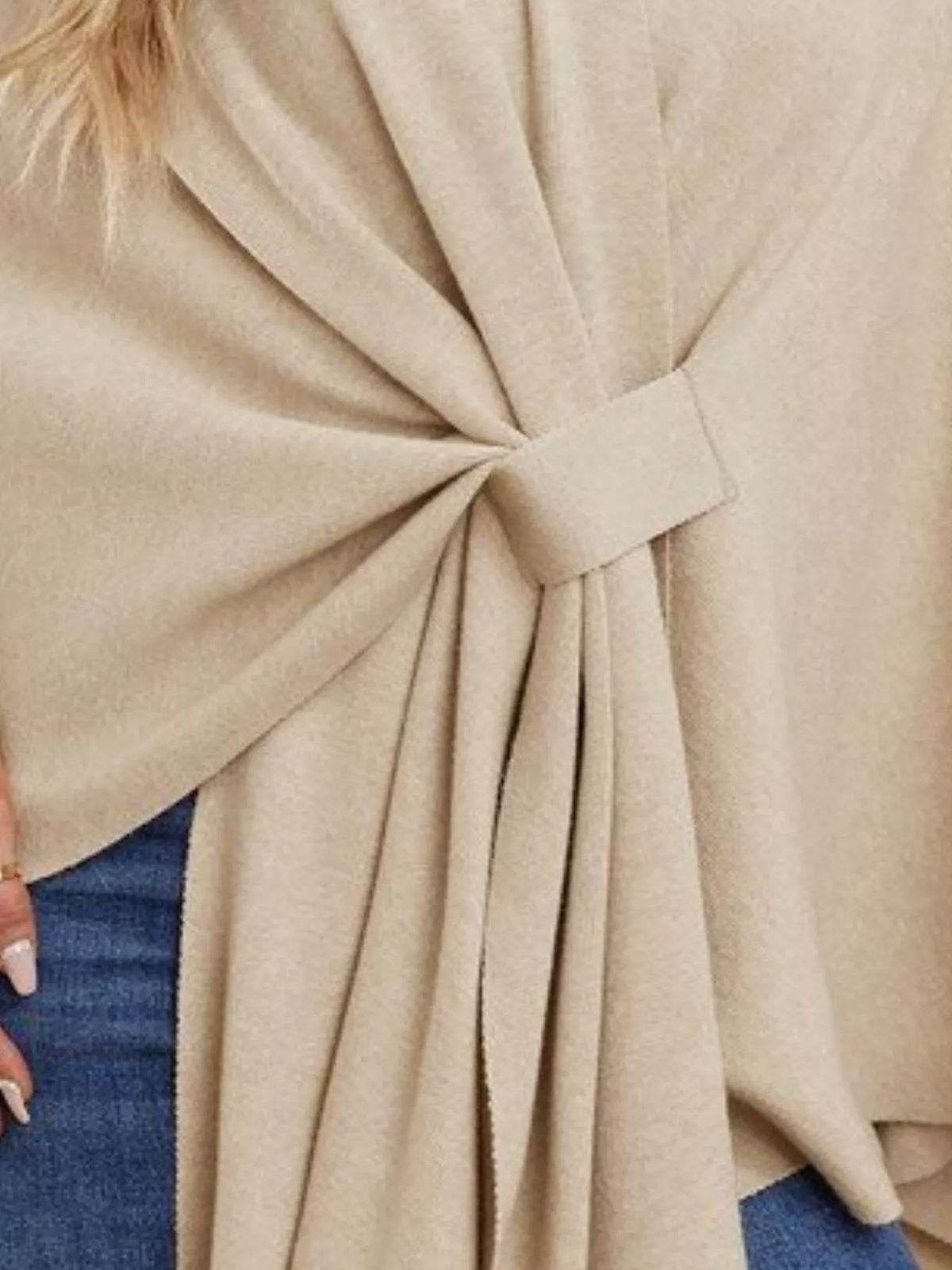 Solid Color Tie-Front Knit Cape Top