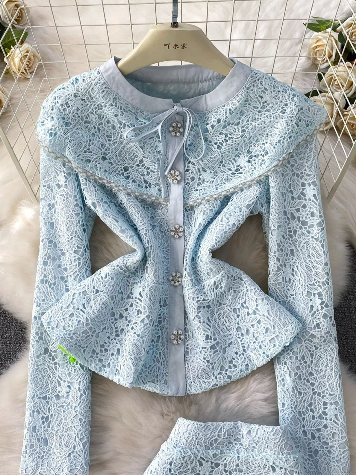 Lace Button Up Top and Skirt Set