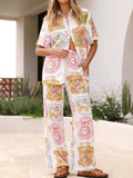 Printed Button Up Shirt and Pants Set