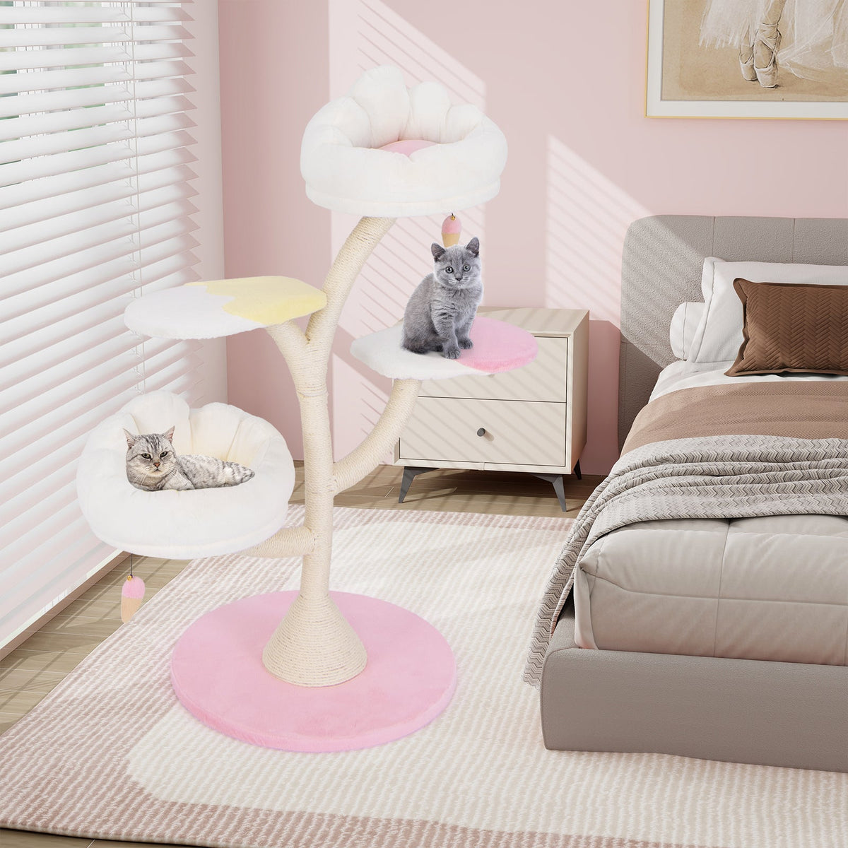 Multi-Layer Cat Tree Cat Tower with 2 Cat Perches 2 Platforms-Pink