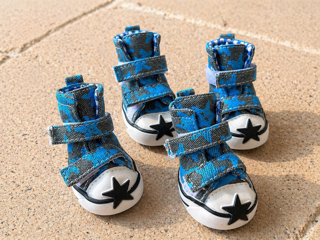 Star High-Top Dog Shoes with Double Straps, Set of 4
