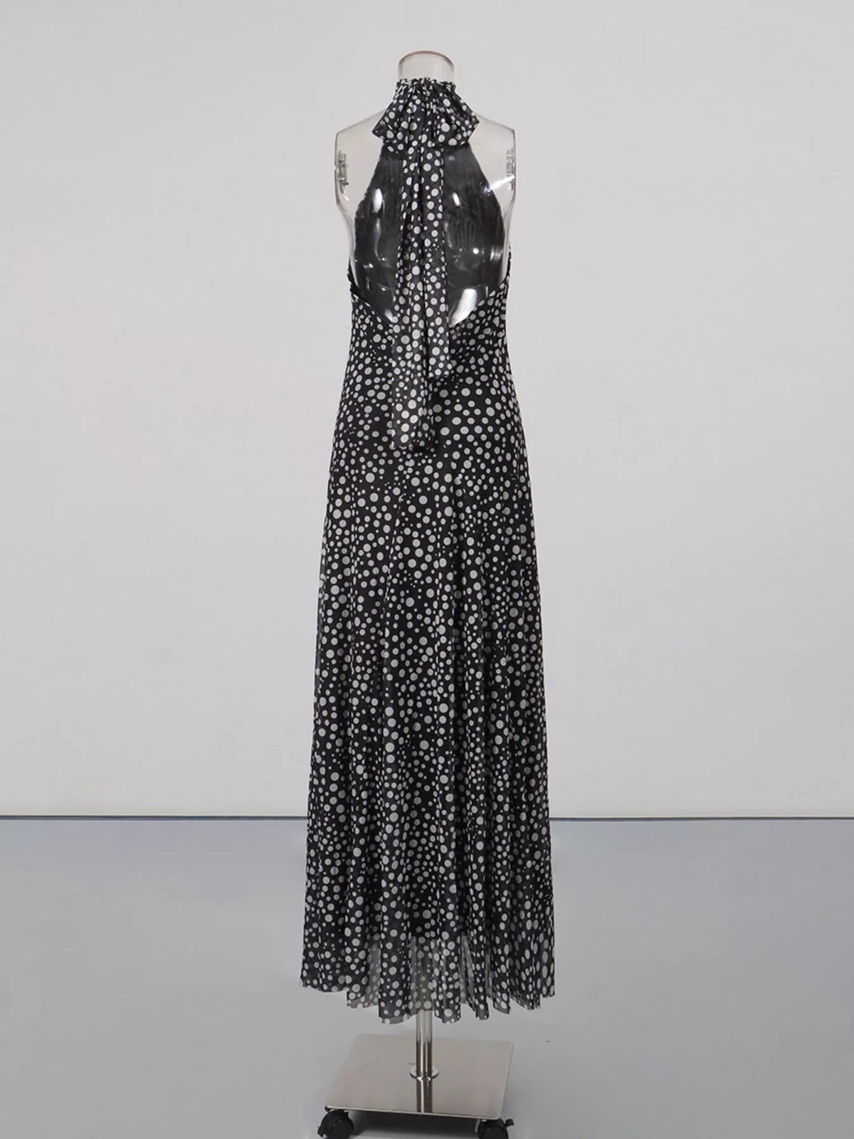 Halter Neck Polka Dot Maxi Dress